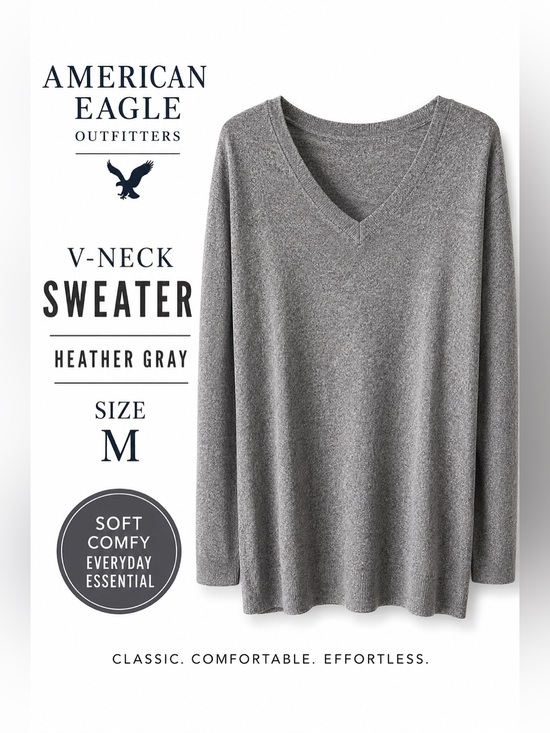 American Eagle Outfitters Sweaters - American Eagle Outfitters Gray V-Neck Long Sleeve Knit Sweater Tunic Size Medium